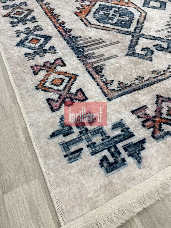 (bej) Etnik Desen Lateks Taban Salon Antre Halı - 4