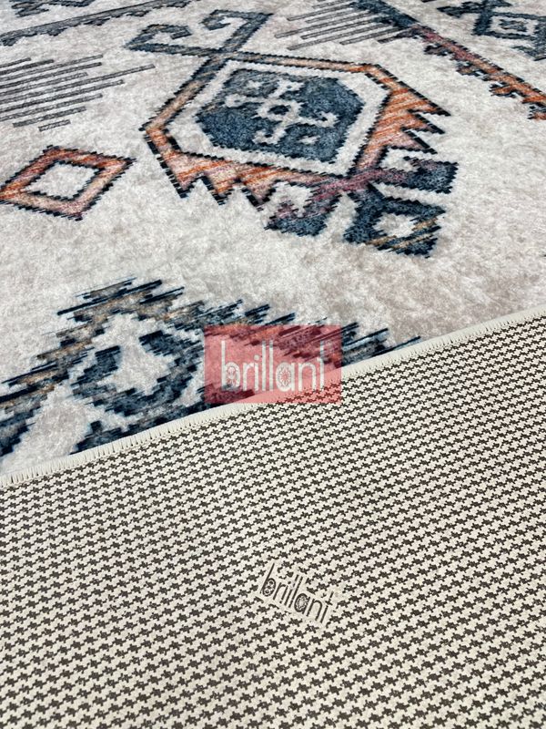 (bej) Etnik Desen Lateks Taban Salon Antre Halı - 5