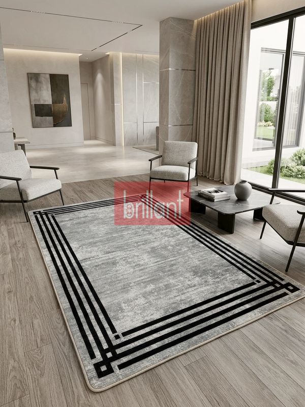 (gri) Çerçeveli Gri Renk Lateks Taban Salon Halısı - 2