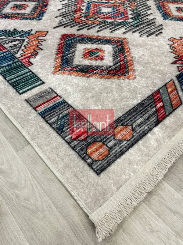 (bej) Etnik Desen Lateks Taban Salon Antre Halı - 5