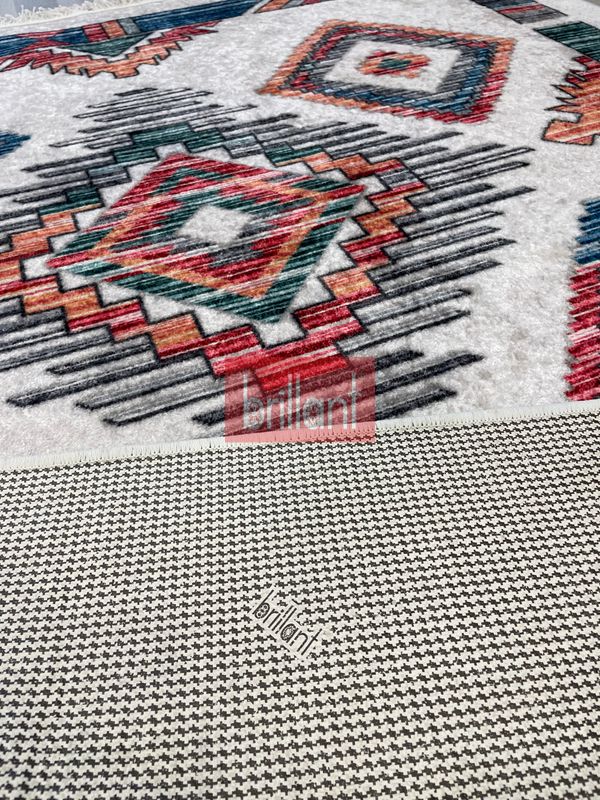 (bej) Etnik Desen Lateks Taban Salon Antre Halı - 6
