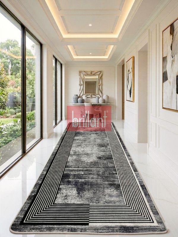 (antrasit) Çizgili Eskitme Desen Antrasit Renk Lateks Taban Salon ve Yolluk Antre Halı - 3