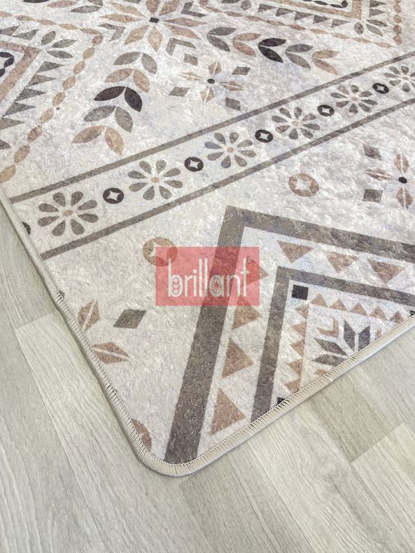 (bej) Etnik Desen Lateks Taban Salon Antre Halı - 5