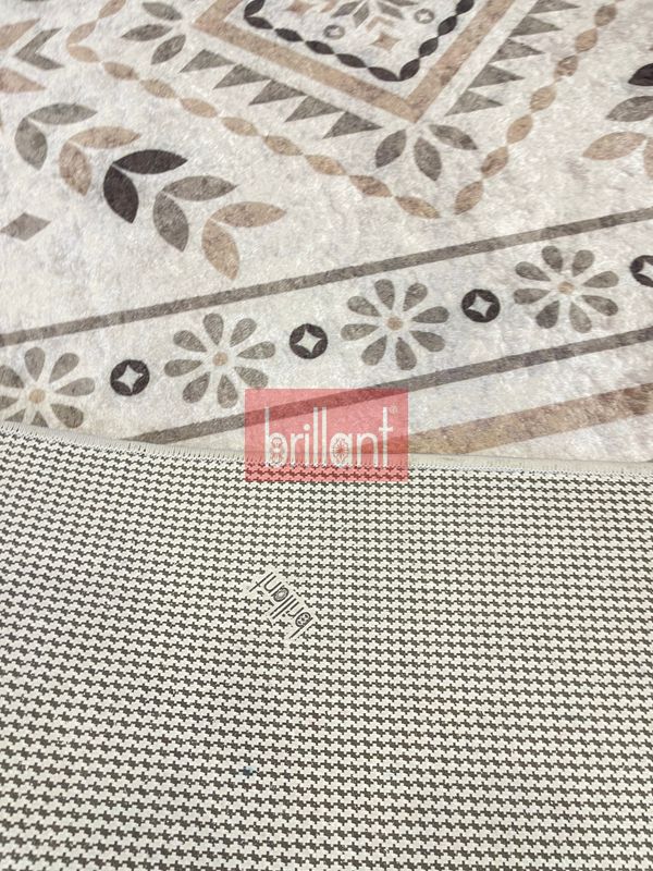 (bej) Etnik Desen Lateks Taban Salon Antre Halı - 6