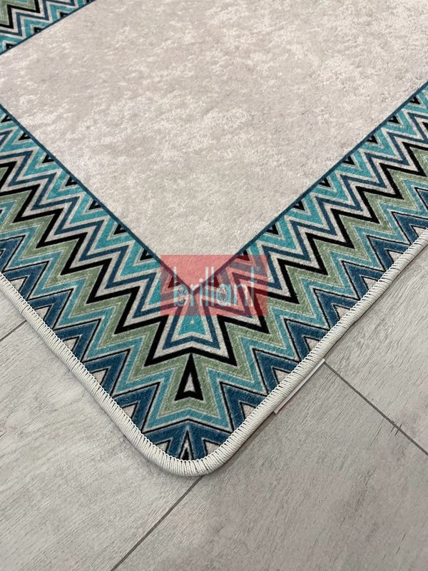 (mint-yesili) Mint Yeşil - Zigzag Desenli Deri Taban 2 li Banyo Paspas (60x100 - 60x50) - 4