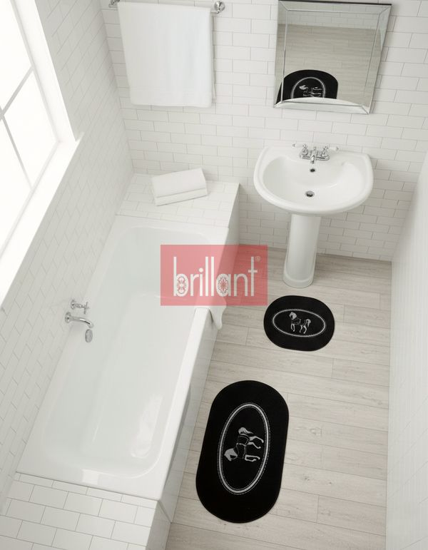 (siyah-oval) Siyah At Desen Horse Desenli 2'li Deri Taban Banyo Paspas (60x100 - 60x50) - 3