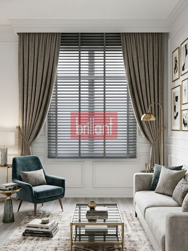 (gri-1) Gri Renk Orijinal Ahşap Jaluzi Perde 50 mm Ofis Modern Ve Tüm Mekanlar Için - 5