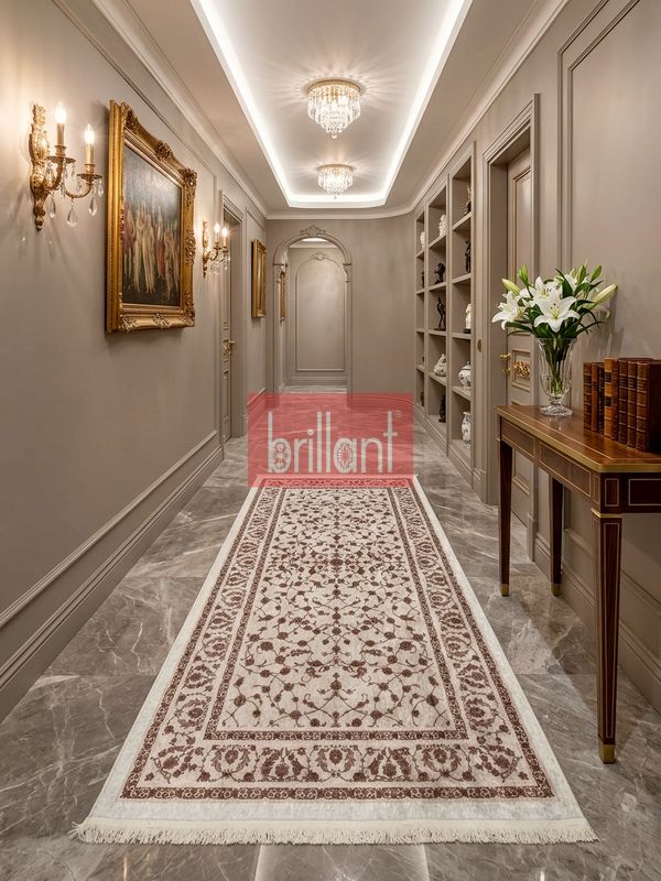 (bej) Klasik Bej Renk LateksTaban Salon ve Yolluk Antre Halı - 4