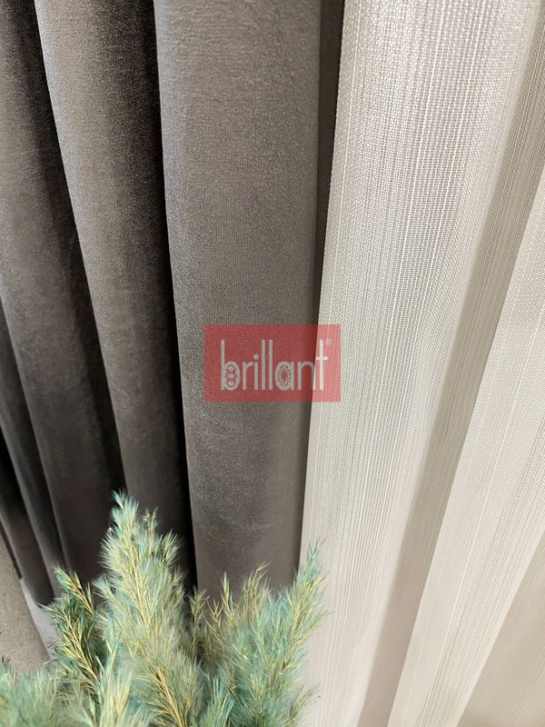 (ekru) Dikey Çizgili Zincir Desen Kırık Beyaz 1/3 Sık Pile Tül Perde - 2