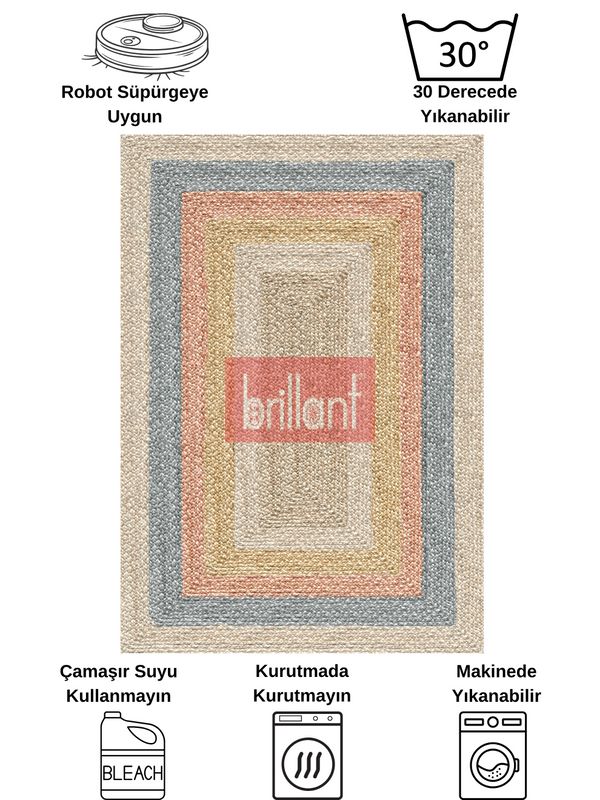 (kahverengi) Sisal Hasır Görünümlü Jüt Lateks Taban Salon Antre Halı - 8