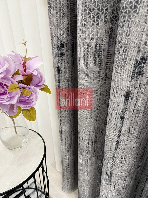 (gri) GRİ Eskitme Desen 1/3 Sık Pile Yumuşak Dokulu Fon Perde - 4