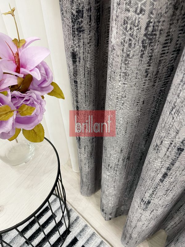 (gri) GRİ Eskitme Desen 1/3 Sık Pile Yumuşak Dokulu Fon Perde - 5