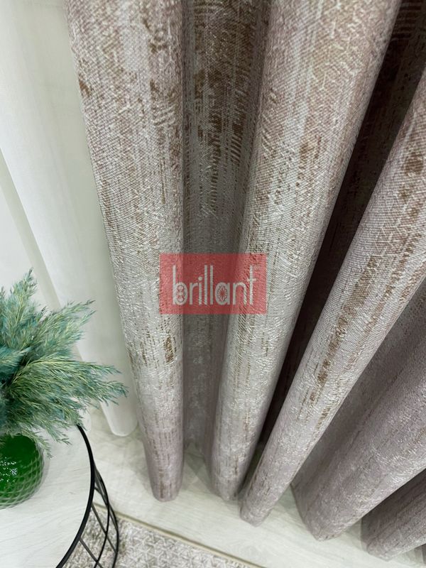(ekru-altin) BEJ-GOLD Eskitme Desen 1/3 Sık Pile Yumuşak Dokulu Fon Perde - 4