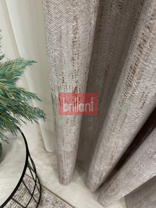(ekru-altin) BEJ-GOLD Eskitme Desen 1/3 Sık Pile Yumuşak Dokulu Fon Perde - 5