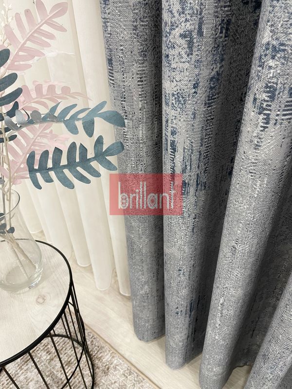 (mavi-gri) GRİ-MAVİEskitme Desen 1/3 Sık Pile Yumuşak Dokulu Fon Perde - 5