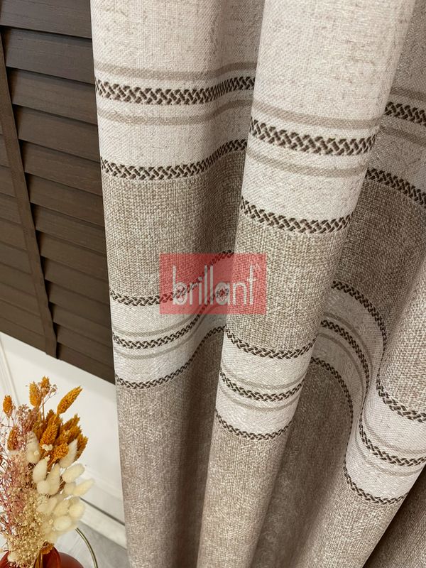 (bej) BEJ- Bordür Geçişli 1/3 Sık Pile Yumuşak Dokulu Fon perde - 5