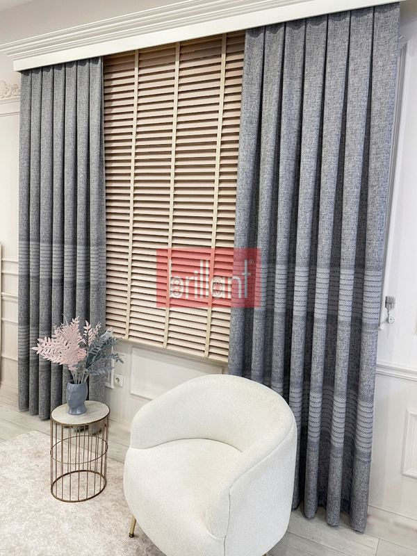 (acik-gri) AÇIK GRİ- Bordür Geçişli 1/3 Sık Pile Yumuşak Dokulu Fon perde - 3