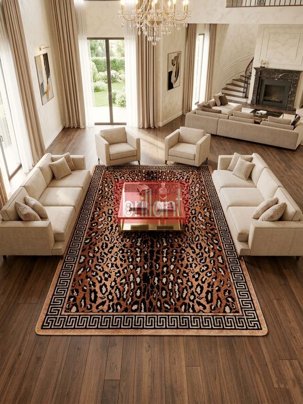 (kahverengi) Leopar Desen Lateks Taban Salon Halısı - 2