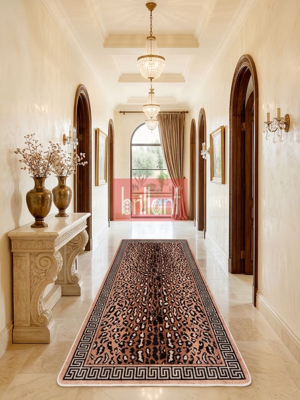 (kahverengi) Leopar Desen Lateks Taban Salon Halısı - 3