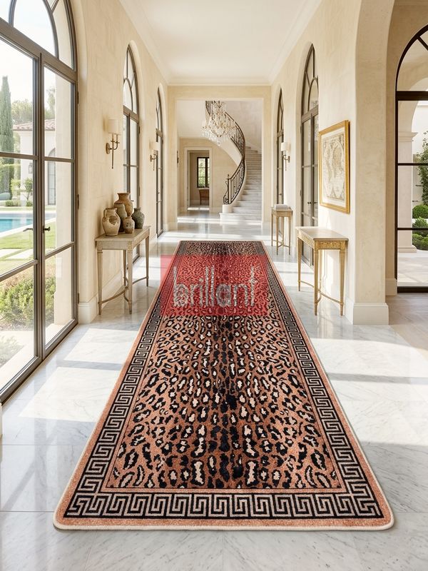(kahverengi) Leopar Desen Lateks Taban Salon Halısı - 4