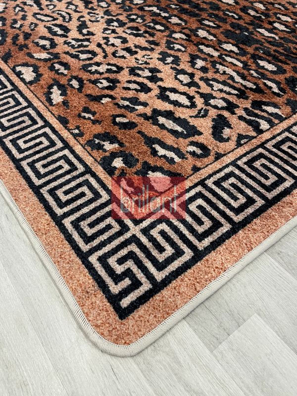 (kahverengi) Leopar Desen Lateks Taban Salon Halısı - 5