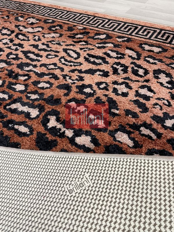 (kahverengi) Leopar Desen Lateks Taban Salon Halısı - 6