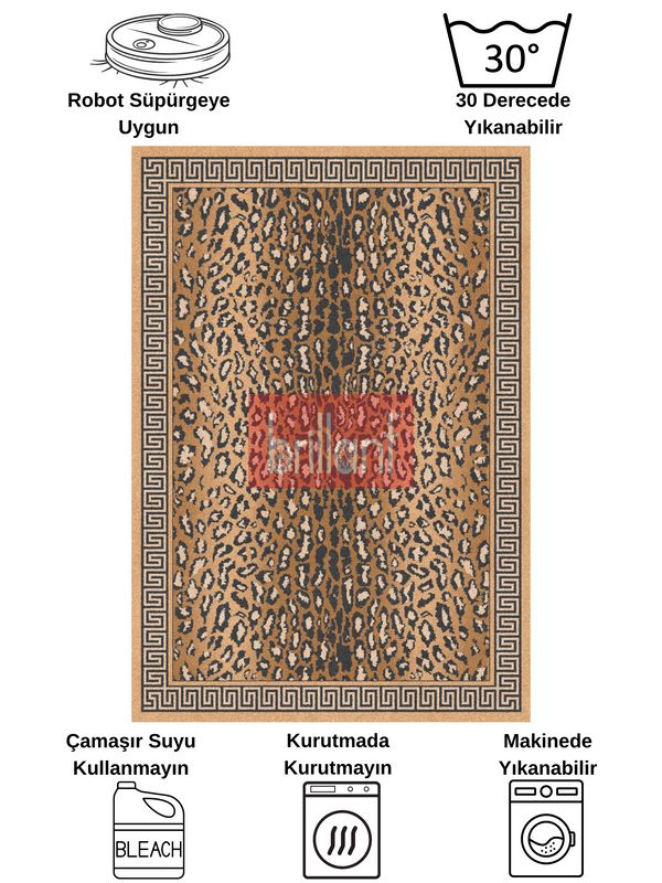 (kahverengi) Leopar Desen Lateks Taban Salon Halısı - 7