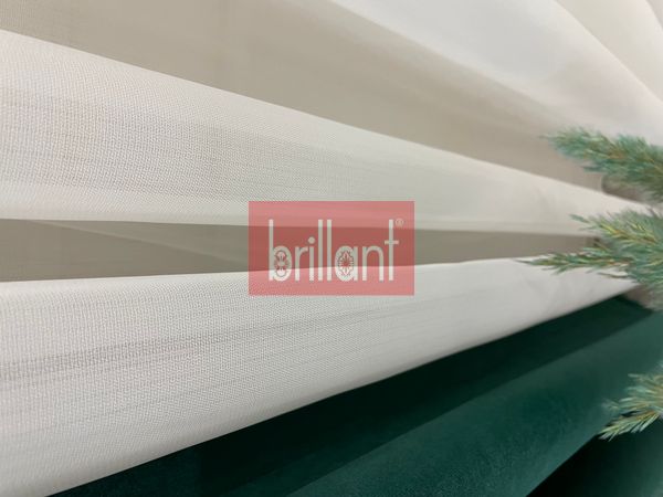 (ekru) Kendinden Çizgili Parlak Kırık Beyaz 1/3 Sık Pile Tül Perde - 2