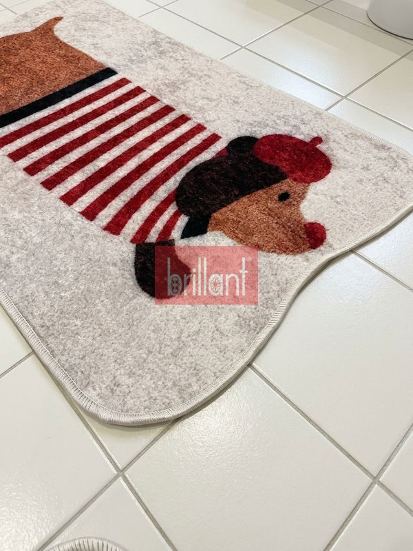 (bej) Köpek Desenli 2'li Lateks Taban Banyo Paspası (60x100-60x50) - 3