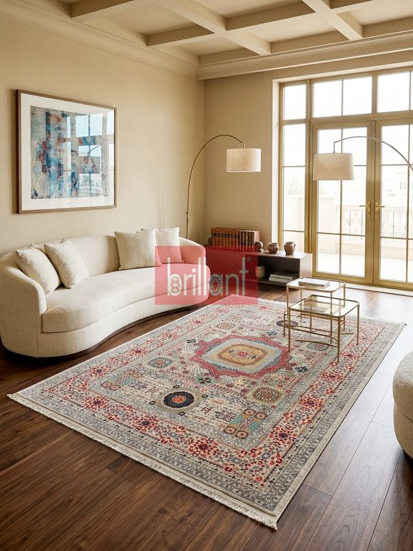 (bej) Modern Klasik Desen Lateks Taban Salon Antre Halı - 2