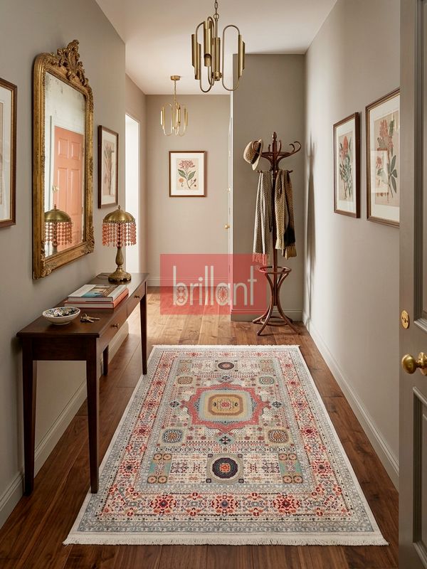 (bej) Modern Klasik Desen Lateks Taban Salon Antre Halı - 4