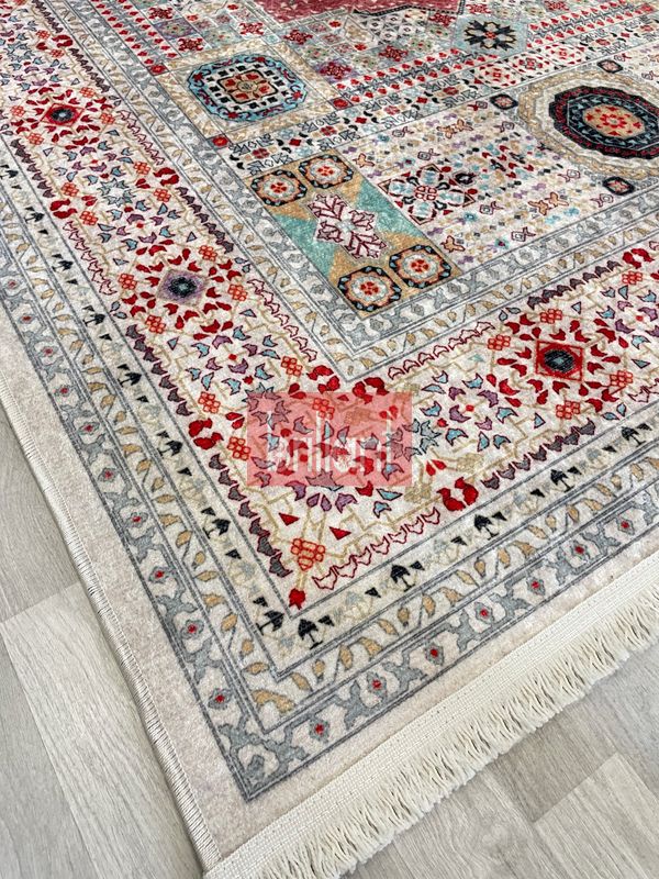 (bej) Modern Klasik Desen Lateks Taban Salon Antre Halı - 6