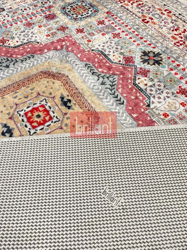 (bej) Modern Klasik Desen Lateks Taban Salon Antre Halı - 7