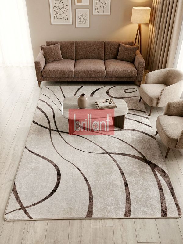 (bej) Asimetrik Desenli Bej Renk Lateks Taban Salon Halısı - 3