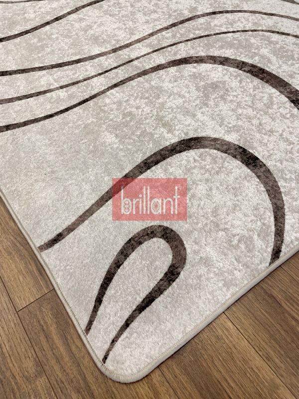 (bej) Asimetrik Desenli Bej Renk Lateks Taban Salon Halısı - 5