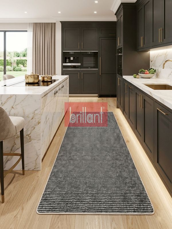 (siyah) Modern Siyah Renk Lateks Taban Salon ve Yolluk Antre Halı - 5