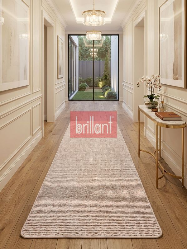 (bej) Modern Bej Renk Lateks Taban Salon ve Yolluk Antre Halı - 2
