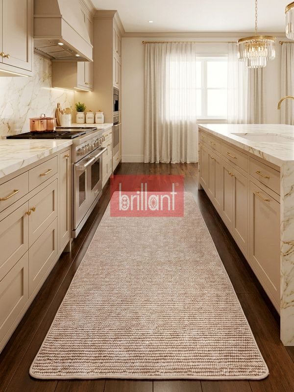 (bej) Modern Bej Renk Lateks Taban Salon ve Yolluk Antre Halı - 3