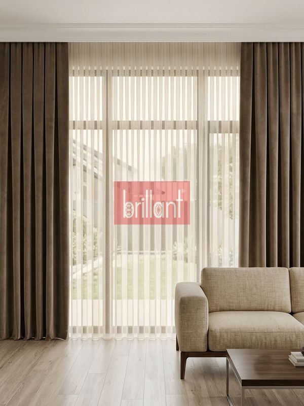 (bej) Bej Renk Kafes Dokulu Modern File 1/3 Sık Pile Tül Perde - 3