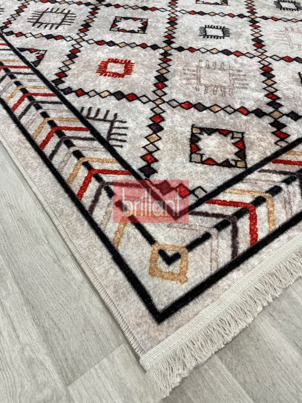 (bej) Etnik Desen Lateks Taban Salon Antre Halı - 4
