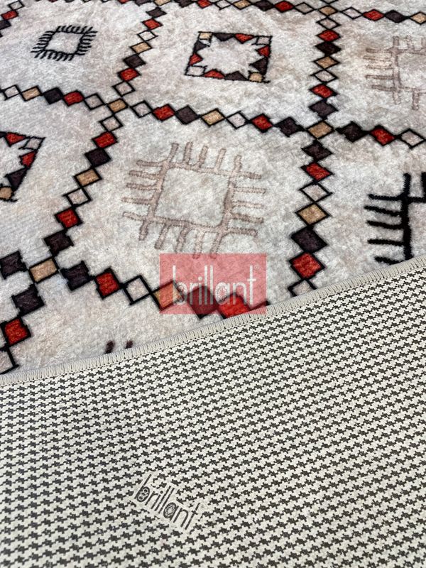 (bej) Etnik Desen Lateks Taban Salon Antre Halı - 5