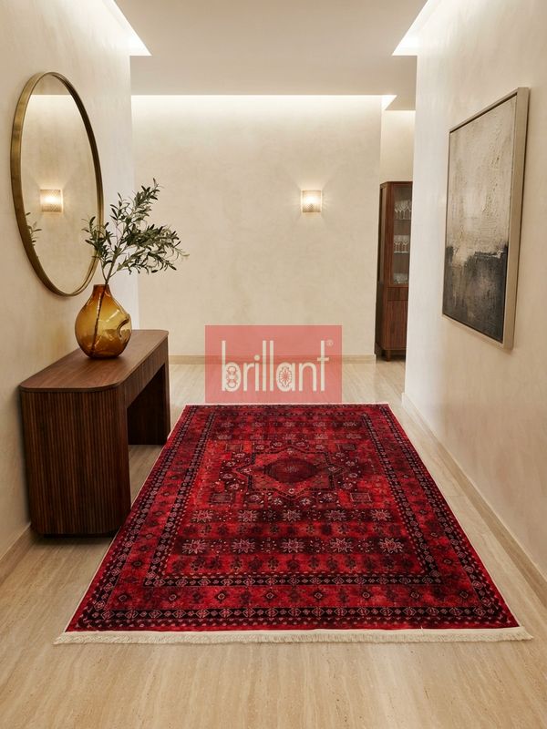 (kirmizi) Klasik Desen Lateks Taban Salon Antre Halı - 3
