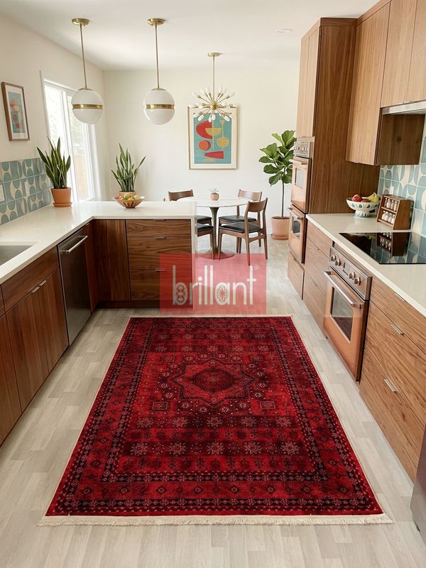 (kirmizi) Klasik Desen Lateks Taban Salon Antre Halı - 4