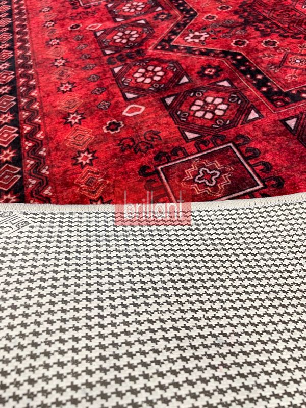 (kirmizi) Klasik Desen Lateks Taban Salon Antre Halı - 6