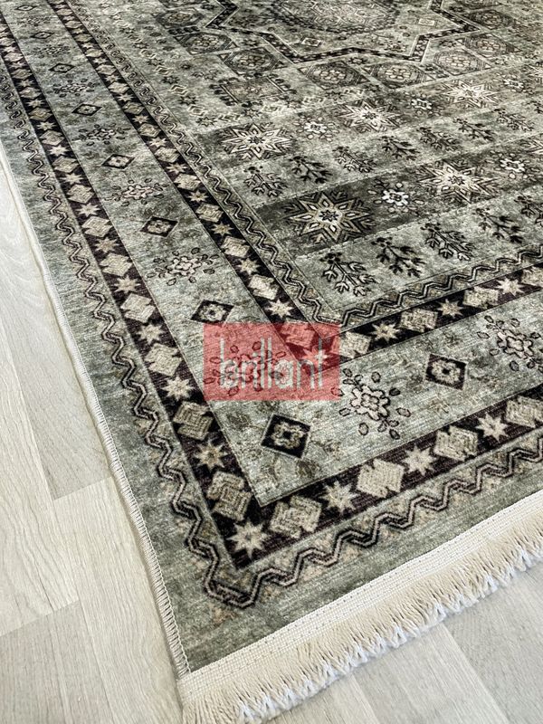 (su-yesili) Klasik Desen Lateks Taban Salon Antre Halı - 5