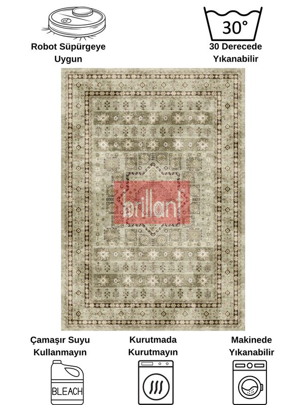 (su-yesili) Klasik Desen Lateks Taban Salon Antre Halı - 7