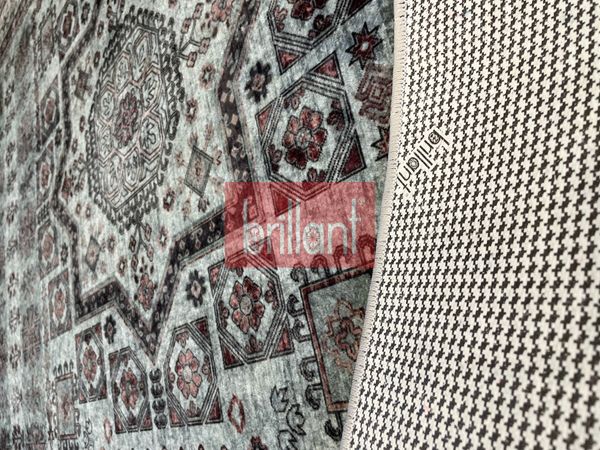 (yesil) Klasik Desen Lateks Taban Salon Antre Halı - 6