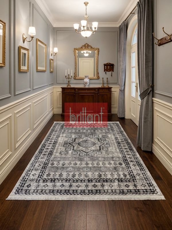 (gri) Klasik Desen Lateks Taban Salon Antre Halı - 3