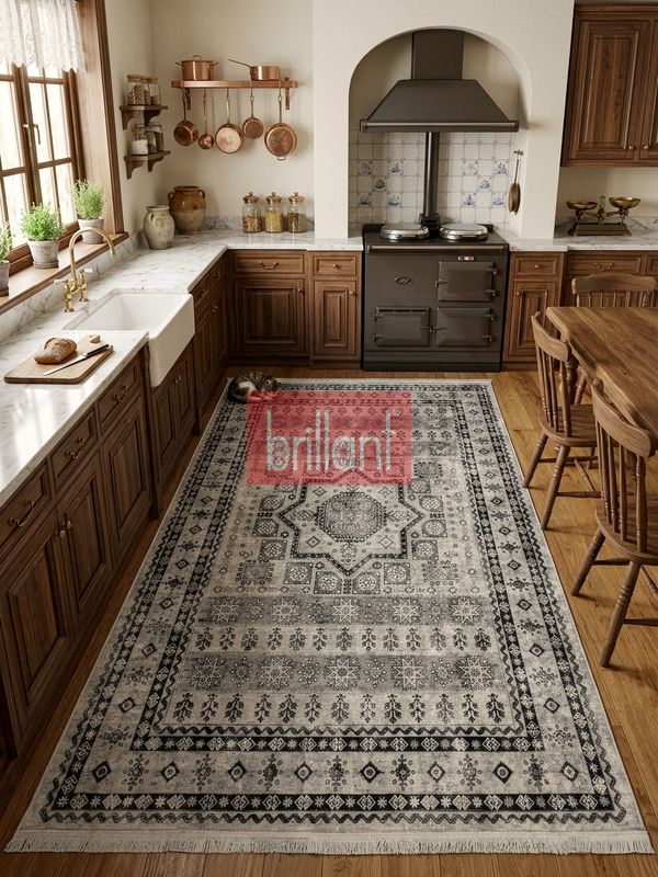 (gri) Klasik Desen Lateks Taban Salon Antre Halı - 4
