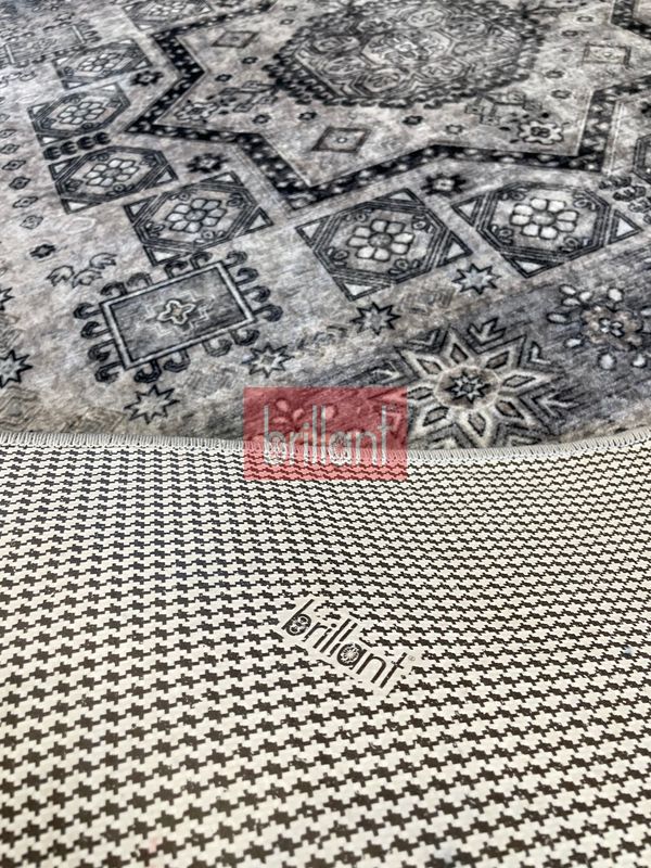 (gri) Klasik Desen Lateks Taban Salon Antre Halı - 6